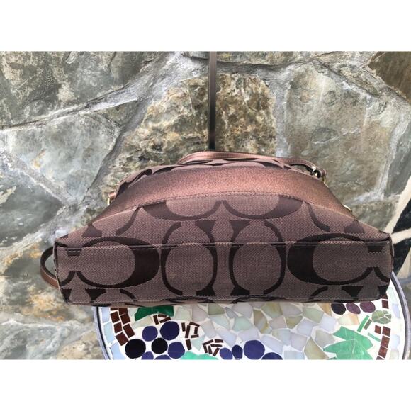 COACH SIGNATURE STRIPE CONVERTIBLE SHOULDER BAG BROWN #13674 (500 - Picture 4 of 9